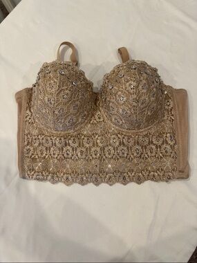 Lace Longline Bustier Bra - Nude